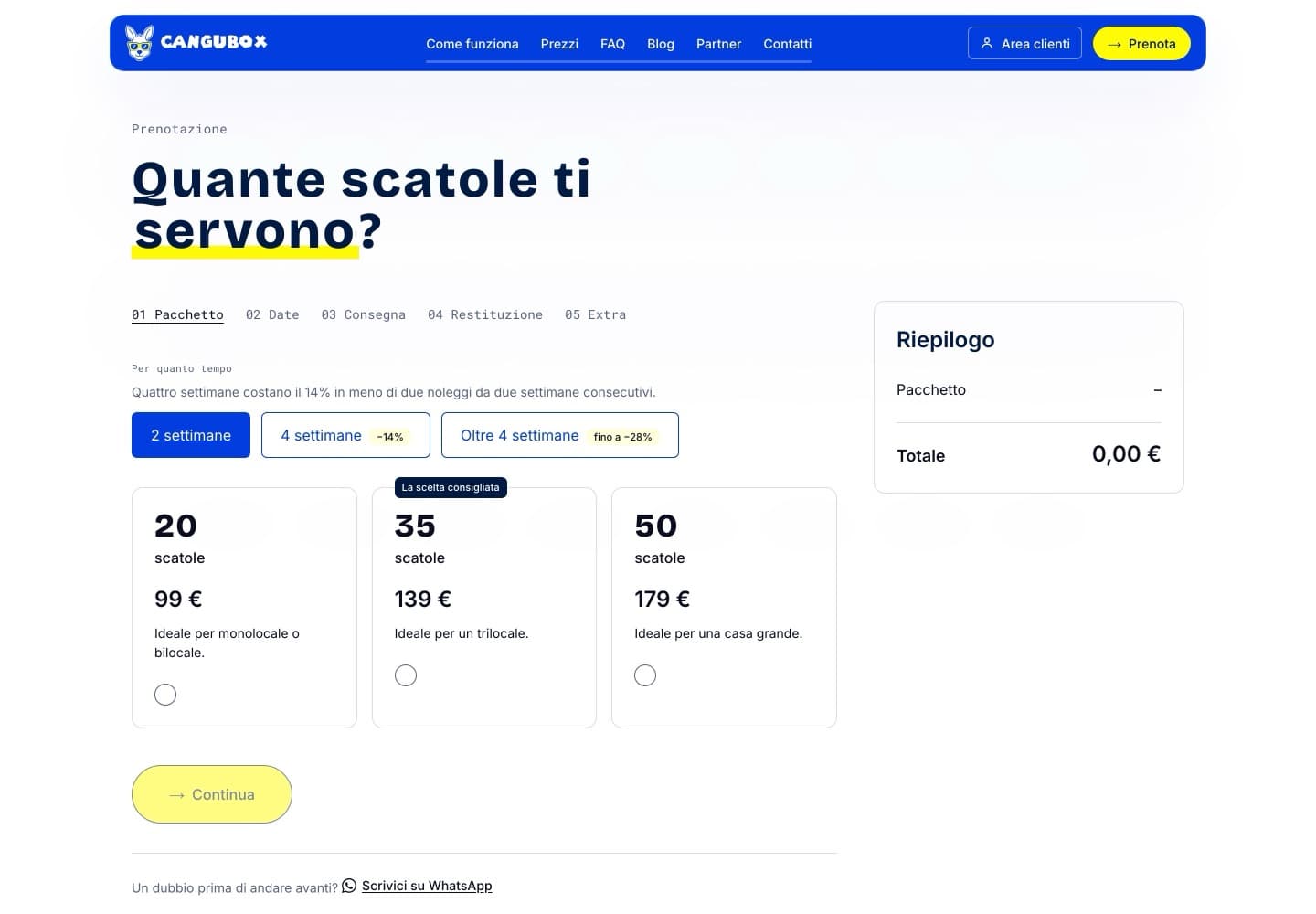 Cinque passaggi con il totale sempre in vista. I prezzi sono quelli al momento della cattura: cambiano, e infatti si leggono sul sito.