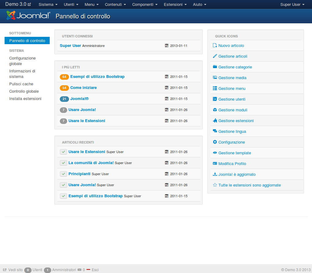 Joomla Pannello di Controllo - Uno degli storici programmi per creare un sito web