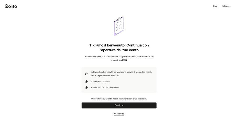 Alcuni documenti che Qonto ti richiederà per l'apertura: Copia della Visura Camerale, Carta d'Identità