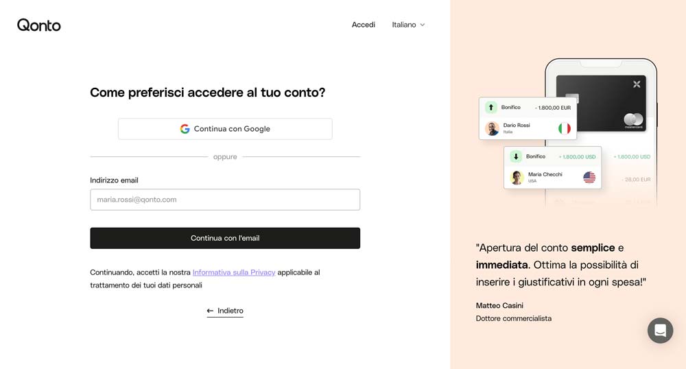Inserisci una mail e prosegui con la registrazione