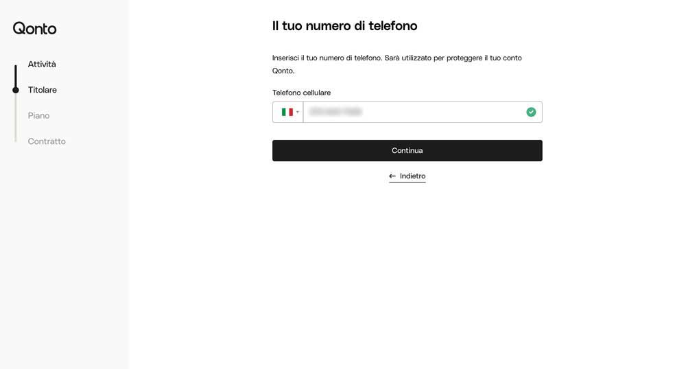 Inserisci un numero di telefono per creare il tuo account