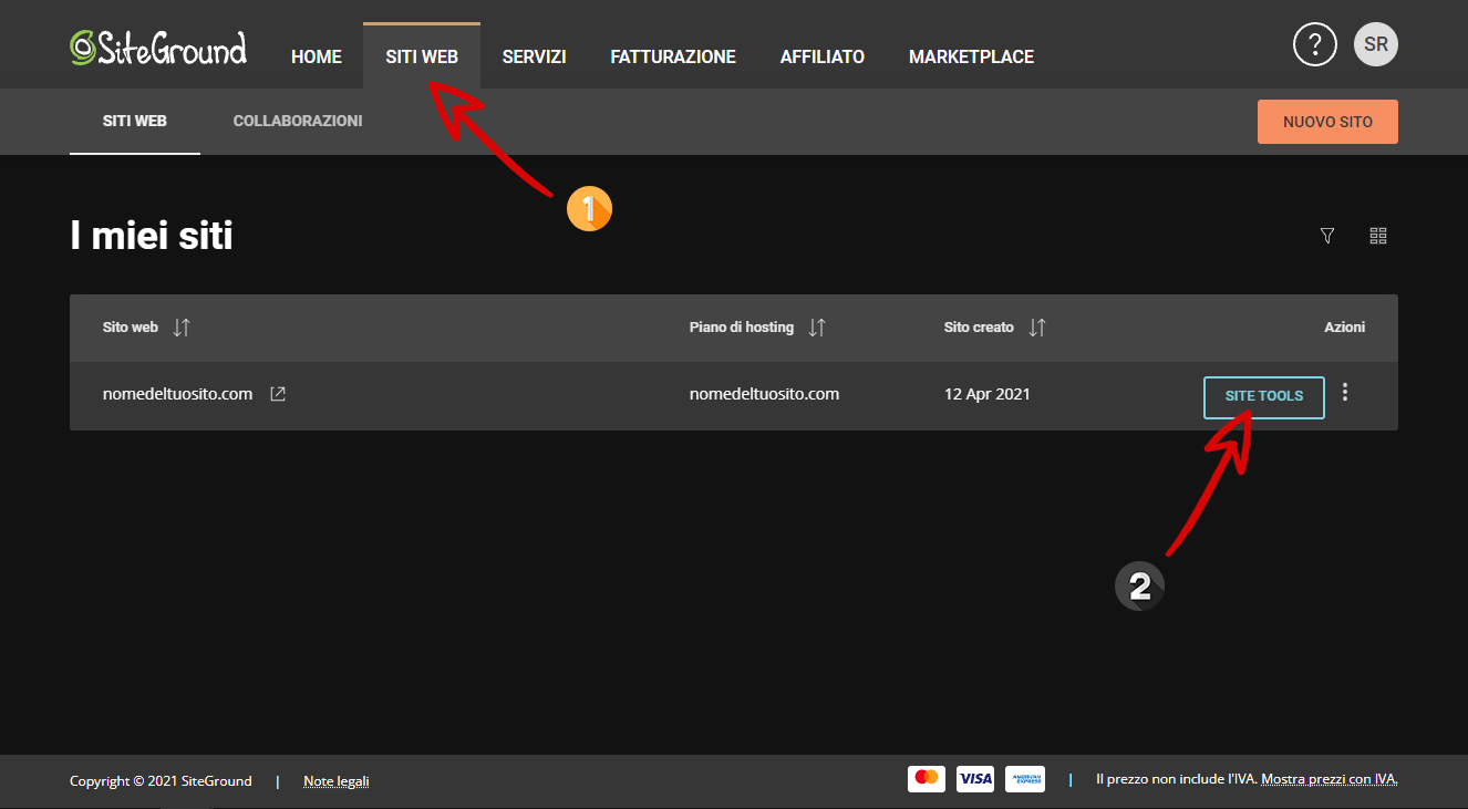 Pannello di Controllo Utente-Siteground