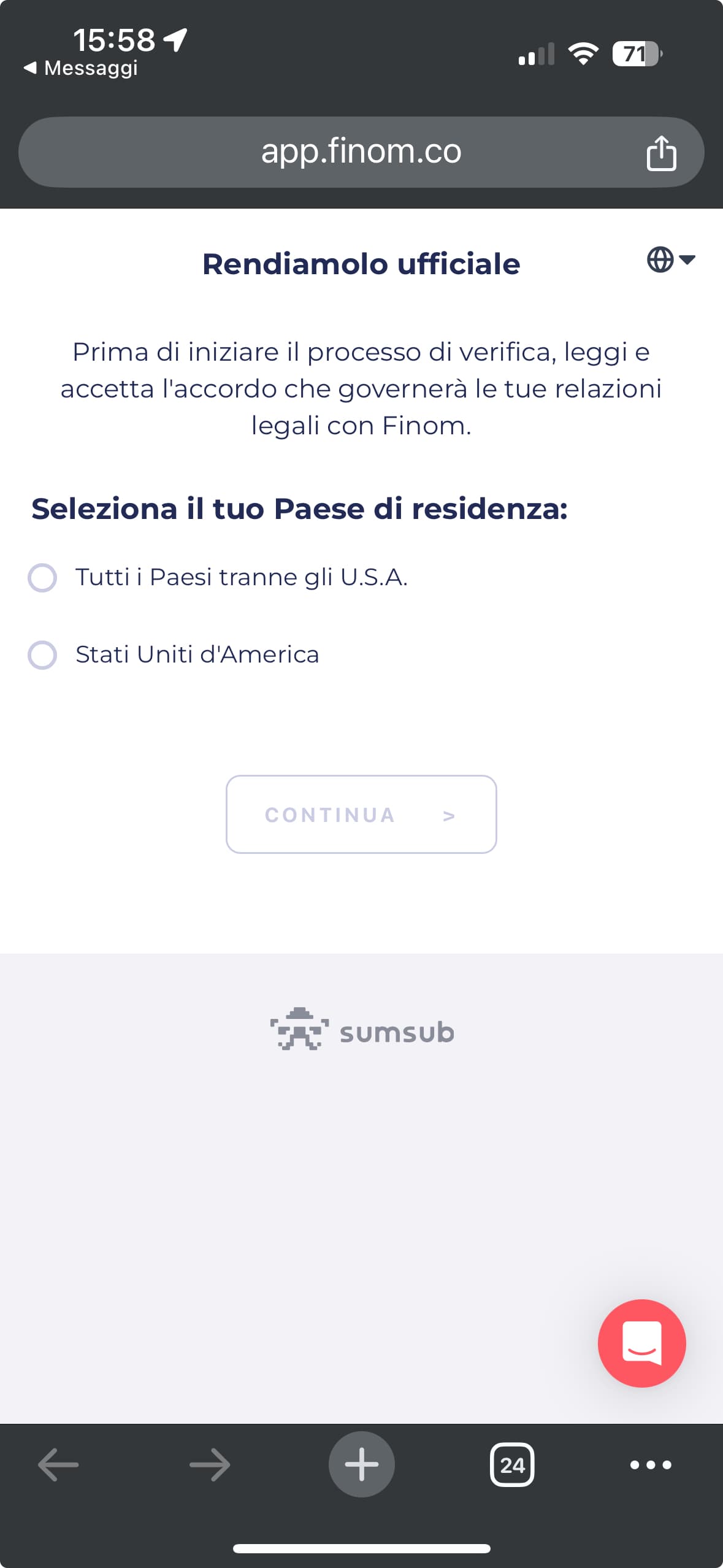 Selezionare il paese di residenza. Per procedere con il video-riconoscimento è necessario selezionare il paese di residenza.