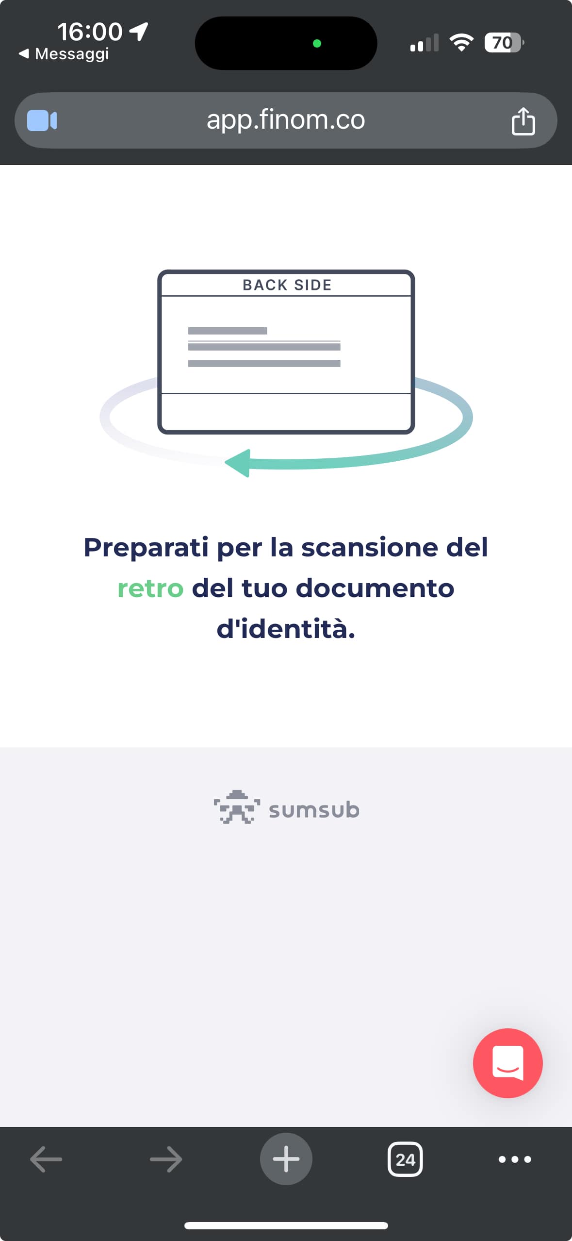 Scansione del documento di riconoscimento Finom richiede la scansione fronte e retro del documento