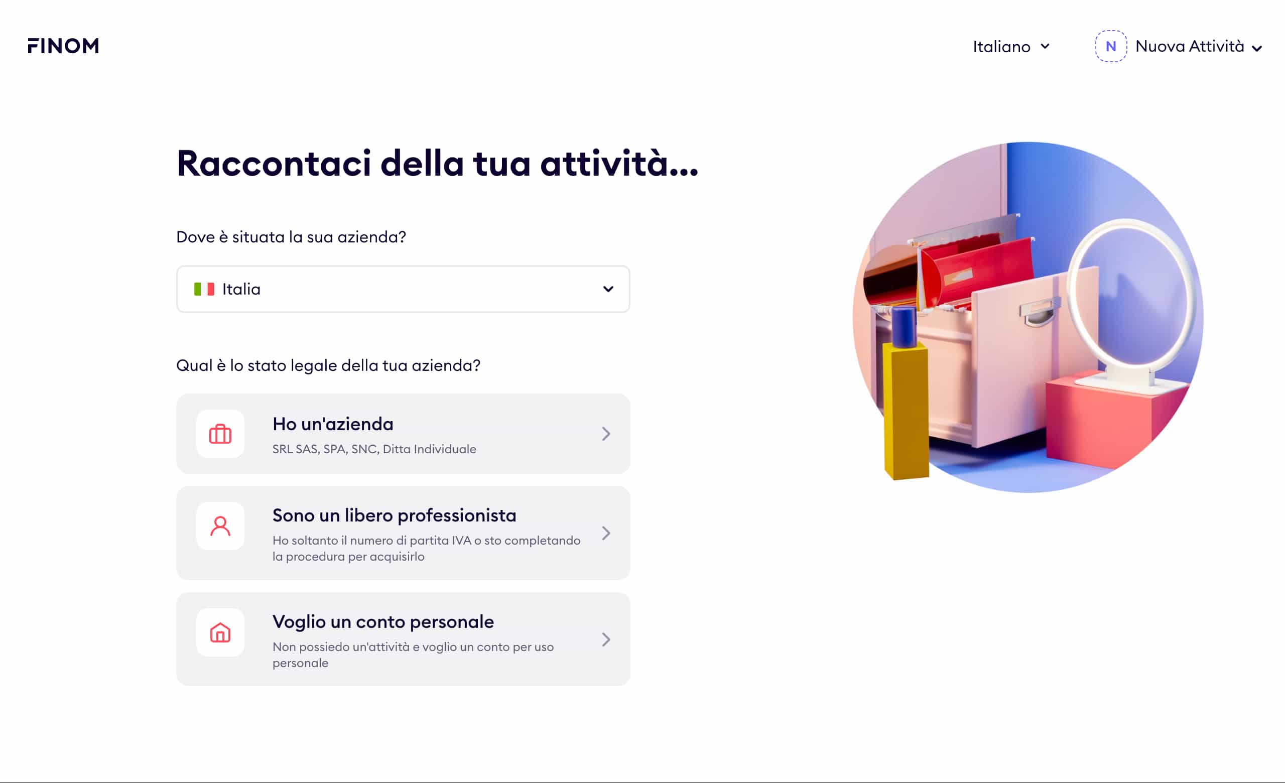Due tipi di conto: per aziende e freelance. Finom consente di selezionare due tipologie di conti: per aziende e per freelance.