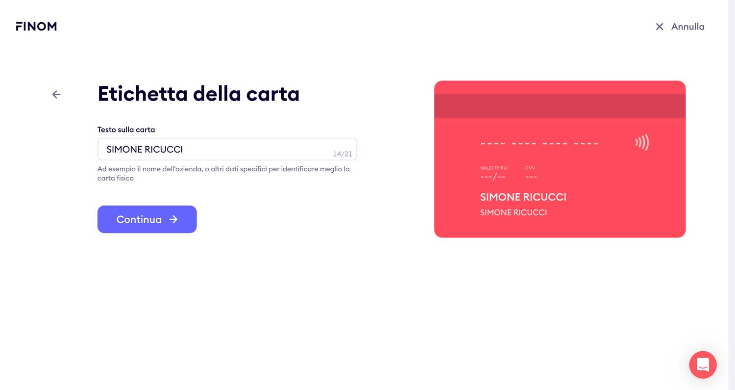 Su FINOM potrai utilizzare la carta virtuale che ti verrà fornita con il conto, e in aggiunta la carta fisica. La procedura di richiesta è davvero semplice.