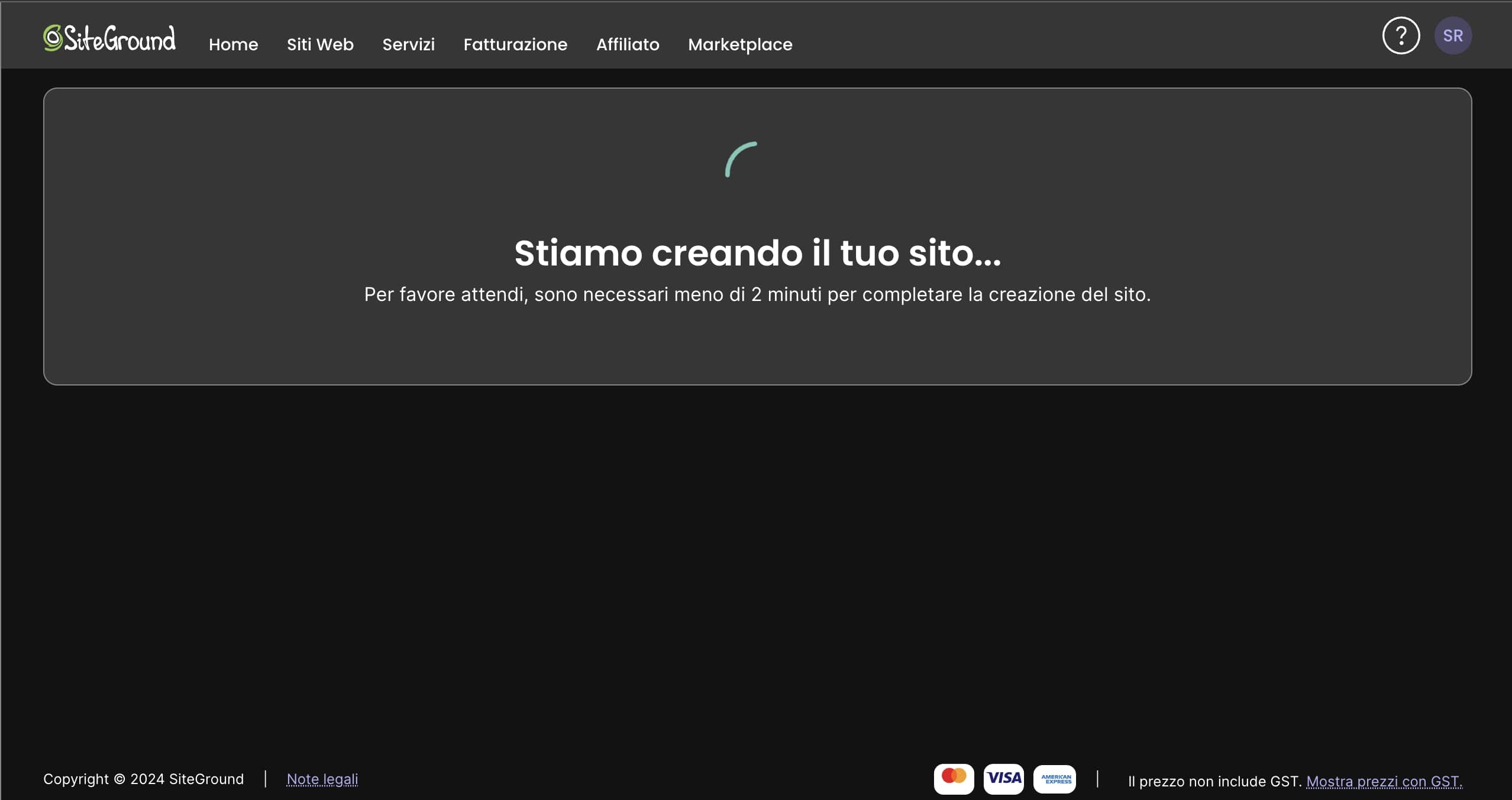 In meno di due minuti verrà creato il sito web